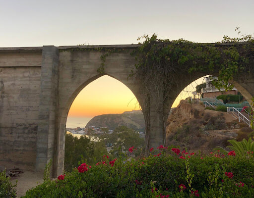 Sunset behind the Dana Point Bluff Top Trail Arches
